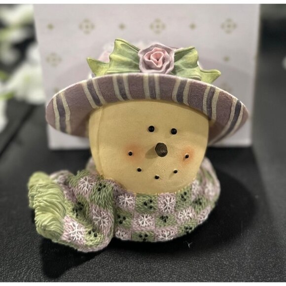 Hand-Painted Plum Pudding Snowmen Candle Holder By Heather Hykes Artisan Flair - Picture 1 of 7